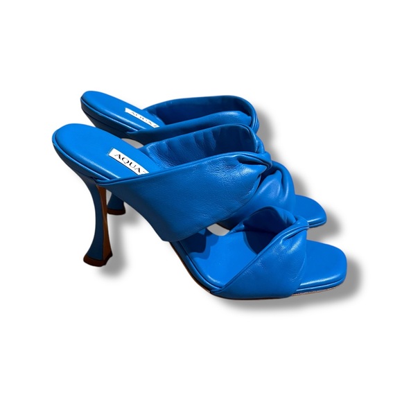 Aquazzura Shoes - Aquazzura Twist Leather Slip On Blue Mule Sandals Heels Sz EU 38‎ / US 8